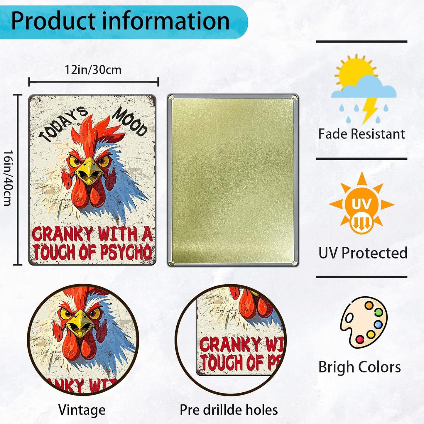 Funny Chicken Today'S Mood Metal Tin Sign 12x16 Inch Novelty Farm Chicken Tin Sign Farmhouse Rooster Poster Home Kitchen Garden Bar Restaurant Coffee Are Wall Decor