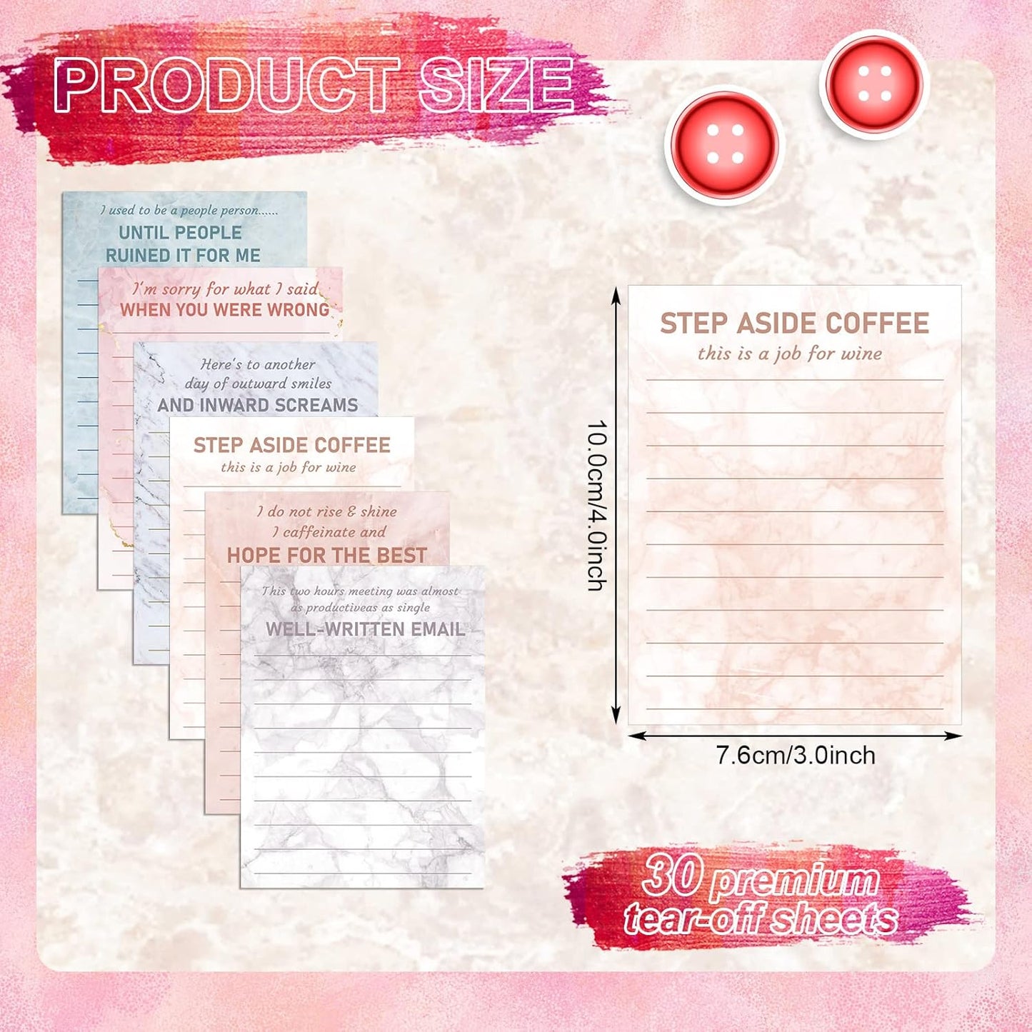 Funny Notepads with Sayings Sticky Funny Office Supplies to Do List Sarcastic Work Assorted Notepad for Workers, 12 Designs, 3 x 3.93 Inch(Marble Style)