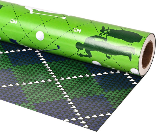 Altarho Golf Wrapping Paper Roll for Boys Women Men - Green Golf and Textile Print Plaid Design Sports Gift Wrap Sheets for Birthday Father's Day Team Party Supplies Total 28.5sq.ft