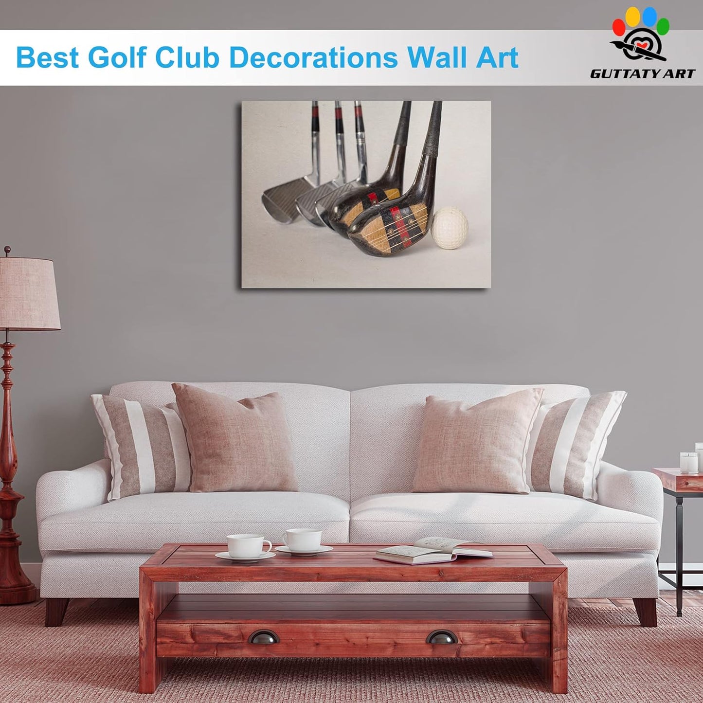 Golf Canvas Wall Art, Modern Golf Clubs Picture for Living Room Wall Decor, Men's Sports Golf Balls Poster Prints for Home Decor, Framed Artwork for Office Bathroom Decor Ready to Hang 18x24 Inches