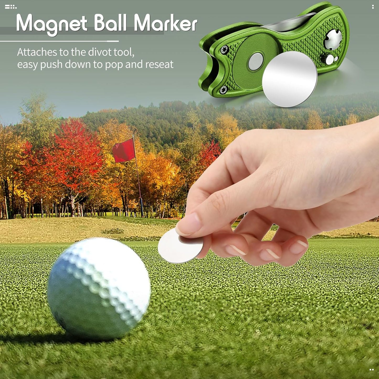 Skylety 4 Pcs Golf Divot Repair Tool Metal Foldable Golf Divot Tool with Magnetic Pop-up Button Ball Marker Stainless Steel Switchblade for Golfers Prizes