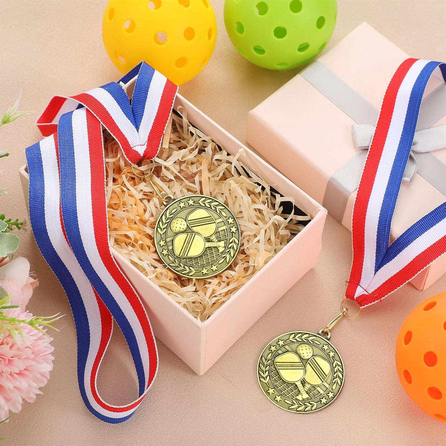 36 Pcs 2'' Gold Medals Bulk Volleyball Football Basketball Soccer Baseball Archery Dink Ball Cheer Track Bowling Awards Medals with Ribbons for Sports Participation Winner Gift