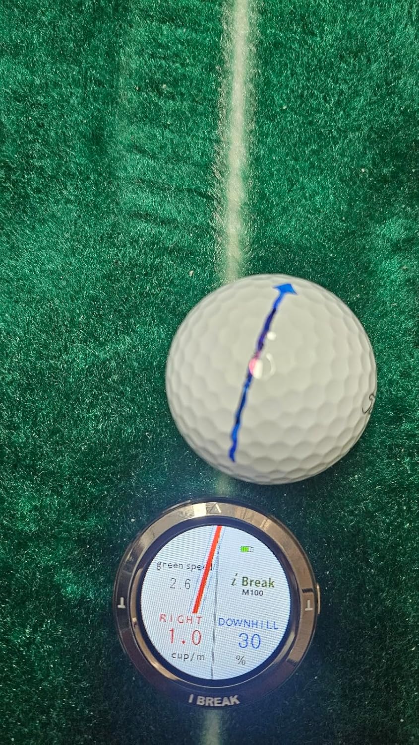 iBREAK-Digital Golf Green Reader, Informing Putting Direction and Uphill/Downhill Percent in Real time, Titanium Silver Frame and 1.3inch Color TFT LCD Display, Diameter 1.7inch X Height 0.4inch, 34g