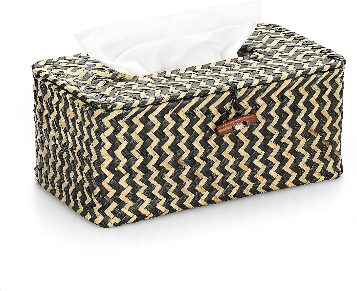 Sumnacon Tissue Box Cover Rectangle Tissue Box Seagrass Tissue Box Holder Woven Tissue Holder Decorative Tissue Cover for Bathroom Tissue Box Cover Rectangular for Home Office Table,Mixed Black