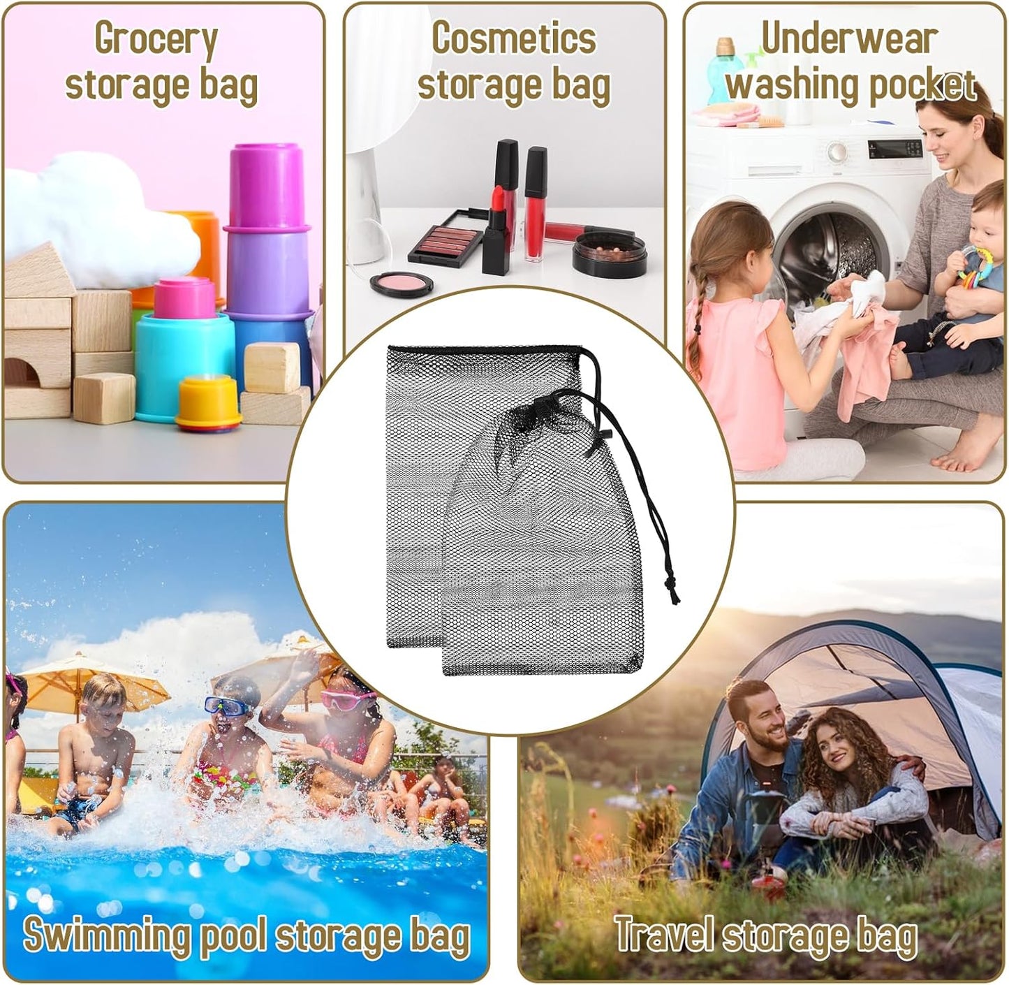 Sliverdew 10PCS Small Mesh Bags Drawstring Black Nylon Mesh Drawstring Bag Mini Mesh Pouch Bag Nylon Net Bags with Drawstrings Small Travel Stuff Bags Sacks 8 x 12 inch