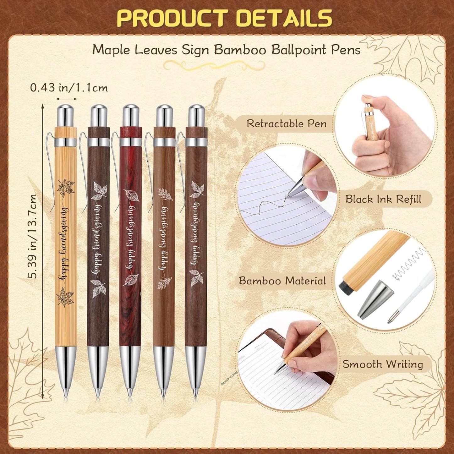 30 Sets/60 Pcs Friendsgiving Gift Bulk Thanksgiving Notebooks Maple Leaf A6 Leather Journal Notepads with Bamboo Pens Friendship Appreciation Gift Thanksgiving Party Favors for Friend Bestie Coworker