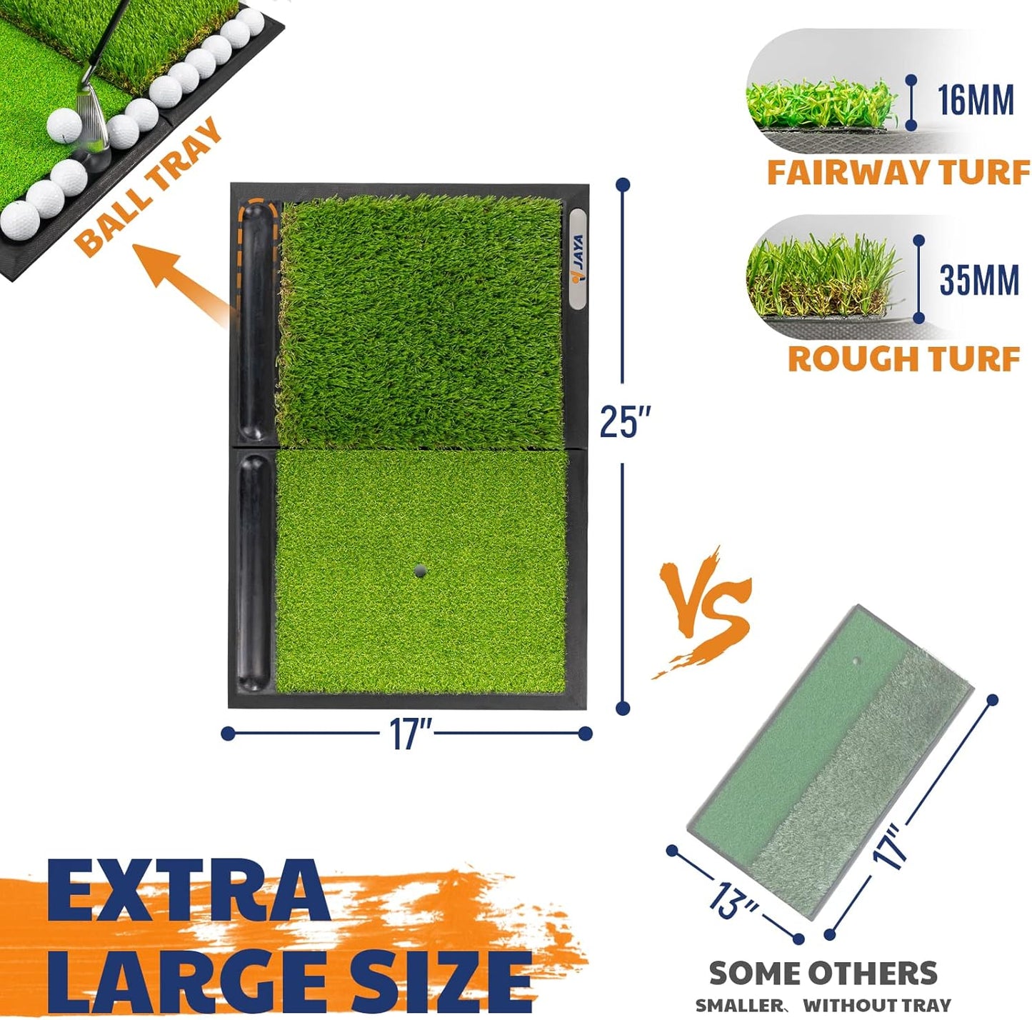JAYA Golf Hitting Mat with Heavy Rubber Base, Foldable Golf Practice Mat for Indoor and Outdoor Training, Fairway & Rough Turf for Swing and Chipping