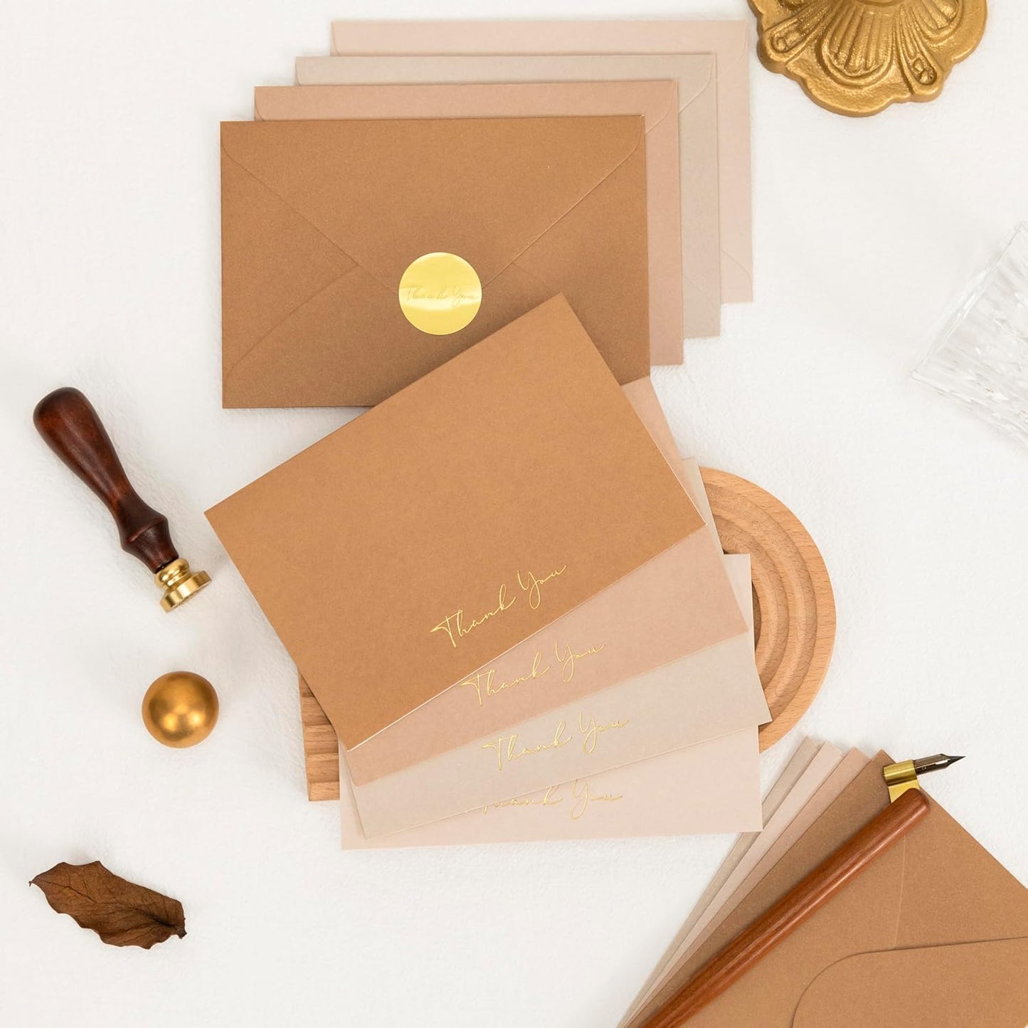 Crisky Neuttral Brown Thank You Cards with Envelopes & Stickers， 25 Pack Bridal Shower Graduation Thank You Cards Small Business, Wedding Baby Shower Birthday Funeral Notes Bulk