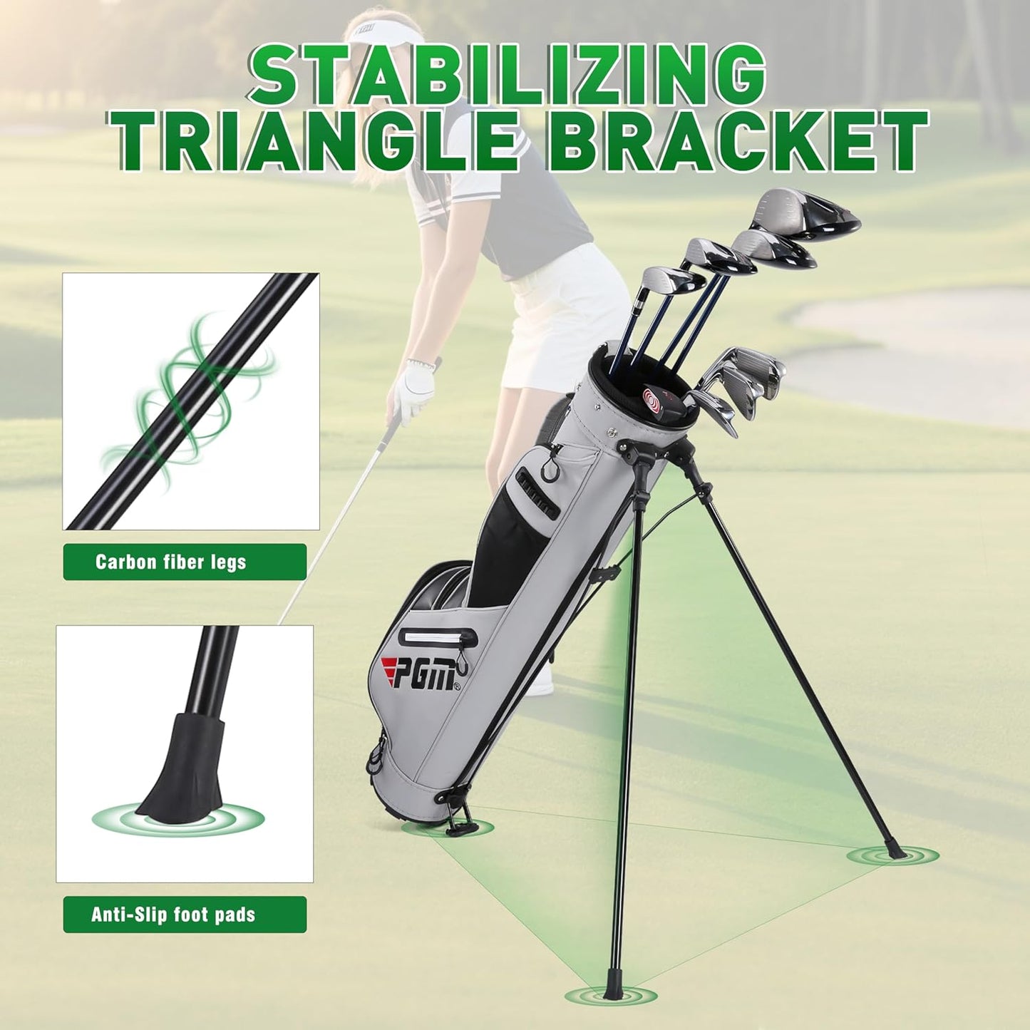 PGM Sunday Golf Stand Bag for Women and Men - Easy Carry Pitch Lightweight Golf Stand Bag with Cooler Pouch and Valuables Pocket for Driving Range Par 3 Executive Courses