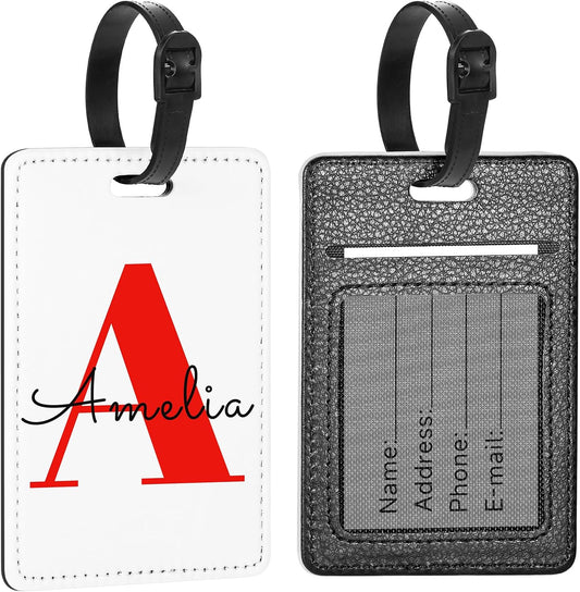 Personalized Leather Luggage Tags for Suitcase, Custom Golf Bag Tag Travel Labels Name Identifiers with Strap for Women Men Customized Your Own Text Photo Logo