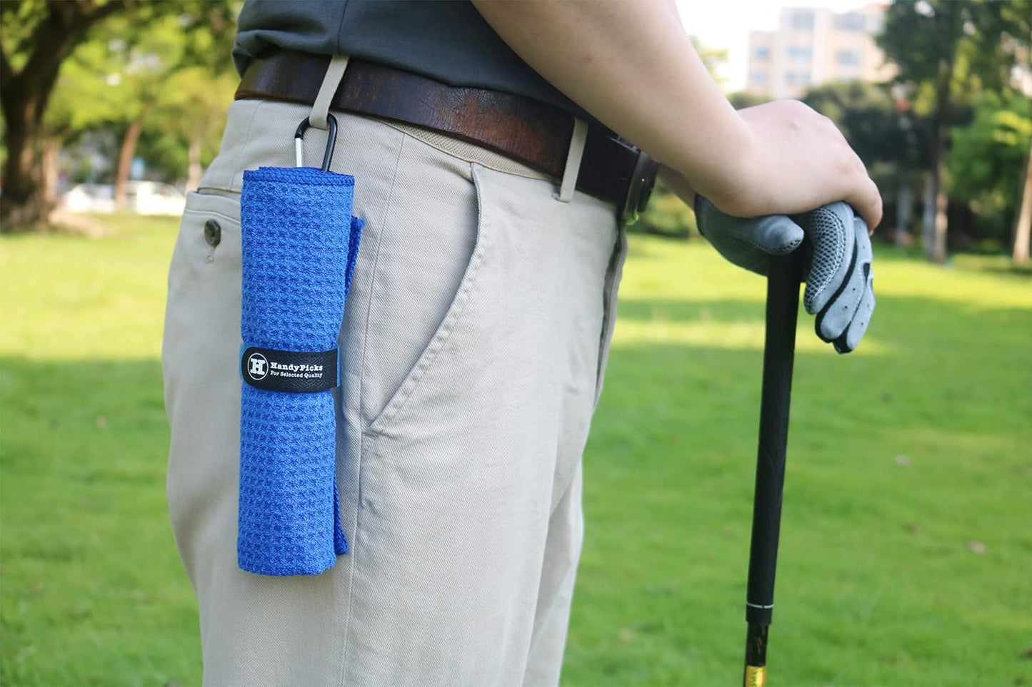 Handy Picks Microfiber Golf Towel (16" X 16") with Carabiner Clip, Waffle Pattern Golf Towel Hook and Loop Fastener - The Convenient Golf Cleaning Towel
