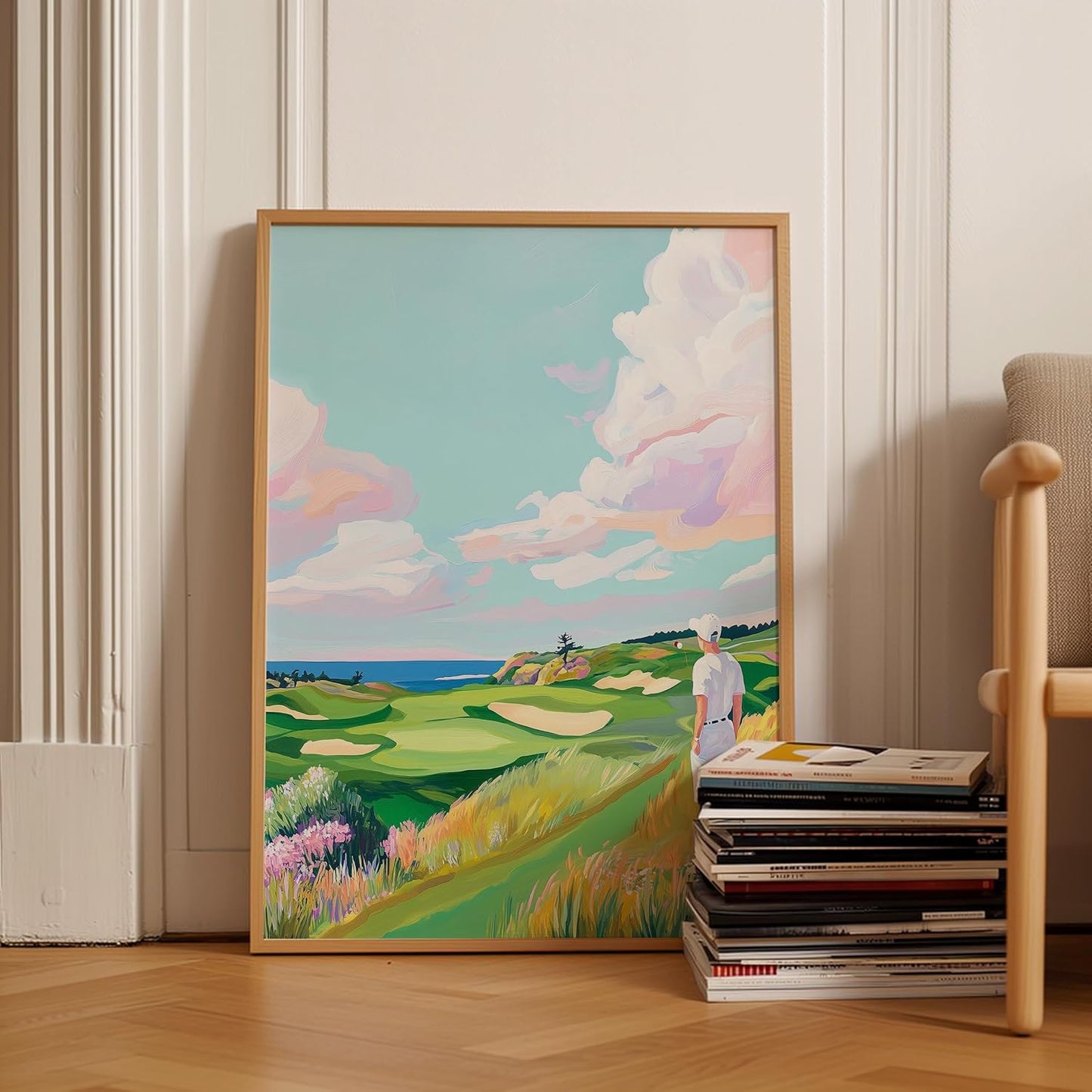 Golf Course Floral Pastel Art Print Posters - Premium Giclee Fine Art Prints - Golf Course Home Decor Posters, Golfer Art Prints for Home and Office Decor - Vintage Aesthetic, Ready to Frame