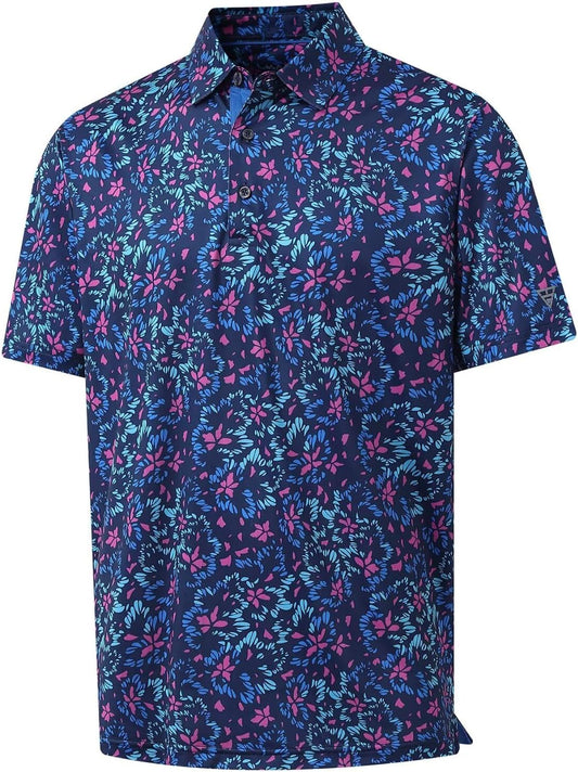 M MAELREG Mens Golf Shirt Short Sleeve Dry Fit Print Moisture Wicking Performance Patterns Collared Polo Shirt