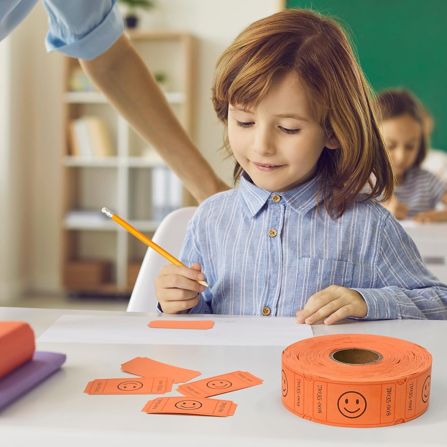 L LIKED 500-Count Smile Raffle Tickets-1"x2" Single Roll Raffle Tickets -Orange (6 Color Selection),Easy-Tear Consecutive Numbered Tickets Ideal for Events, Carnivals, School Rewards & Prize Drawings