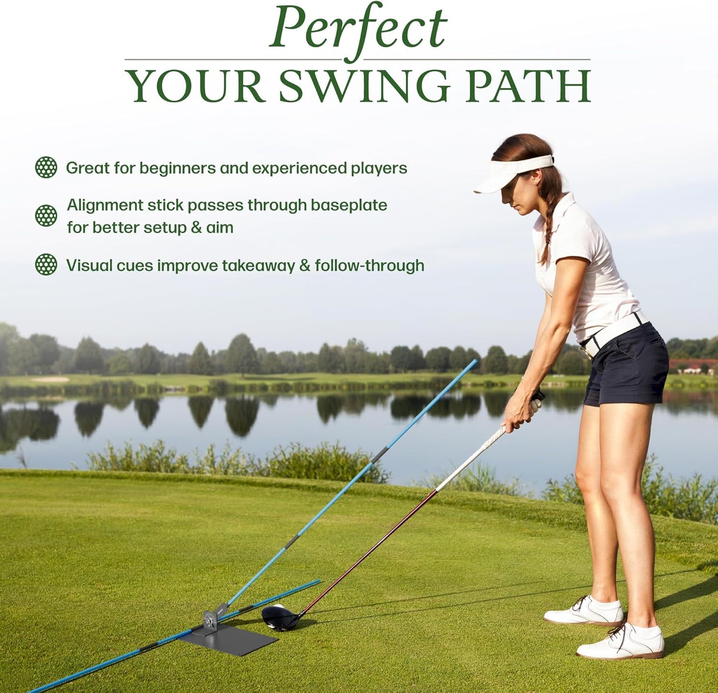 Golf Alignment Stick Holder Plate, Professional Swing Trainer, Practice Tool Training Equipment Golfing Accessory Complete with Alignment Sticks and Divot Repair Tool