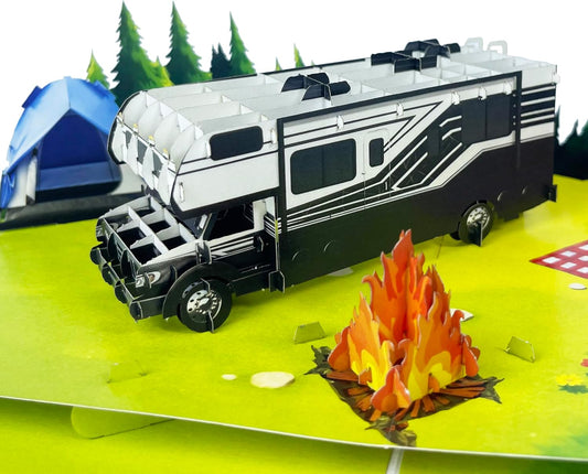 3D Camping Popup Card - Handmade Outdoor Paper Art for Birthday, Anniversary, Christmas, Father’s Day - Greeting Card Gift for Him, Her, Dad, Son, Husband, Wife, Camper, Adventure Lover