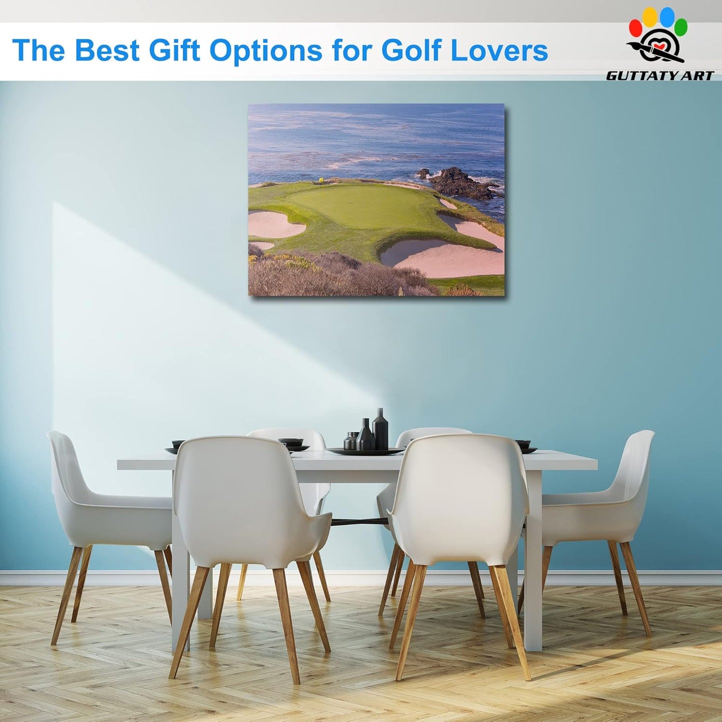 Beach Golf Wall Art, Pebble Golf Course Canvas Wall Decor Picture Print for Living Room Wall Decor, Golf Sport Poster Painting for Bedroom Office Decoration, Framed Sport Artwork for Home 18x24 Inches