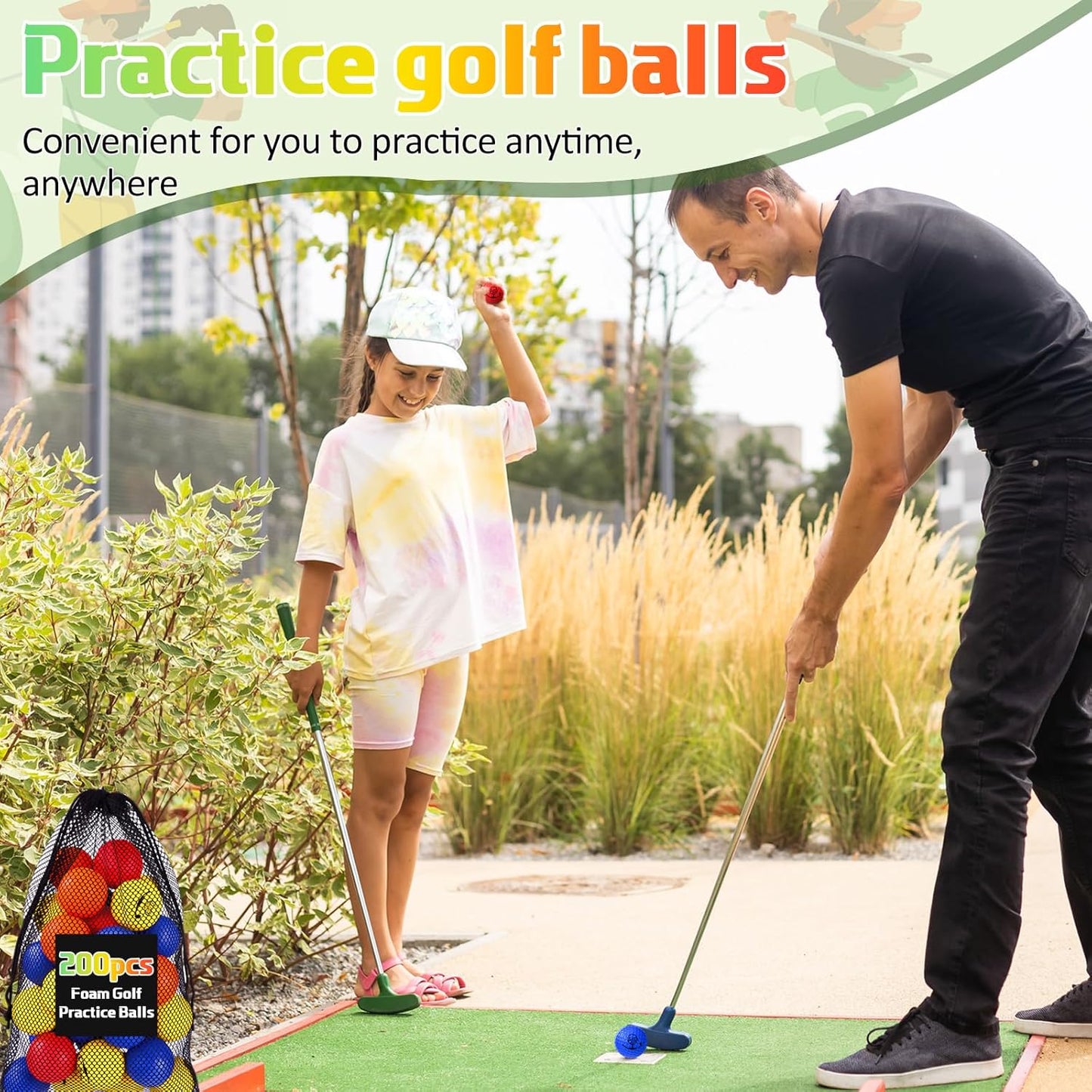 Mudder 200 Pcs Foam Golf Practice Balls Bulk, Soft Foam Ball, Realistic Feel Elastic, Limited Fly Practice for Golf Indoor or Outdoor Training, with 2 Nylon Drawstring Bag