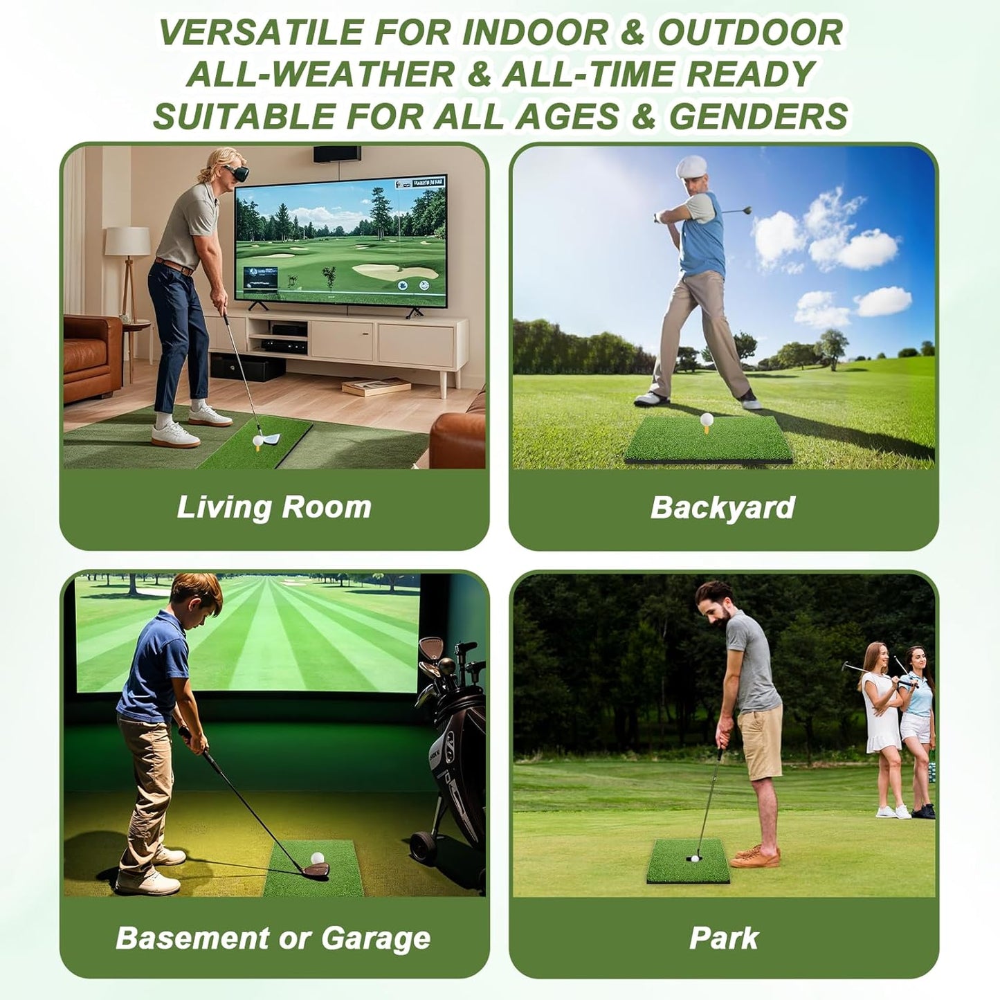 Golf Hitting Mat 24" x 16" Thickened Golf Mats for Chipping and Driving, Golfs Practice Swing Mat Turf Mats for Indoors & Outdoors