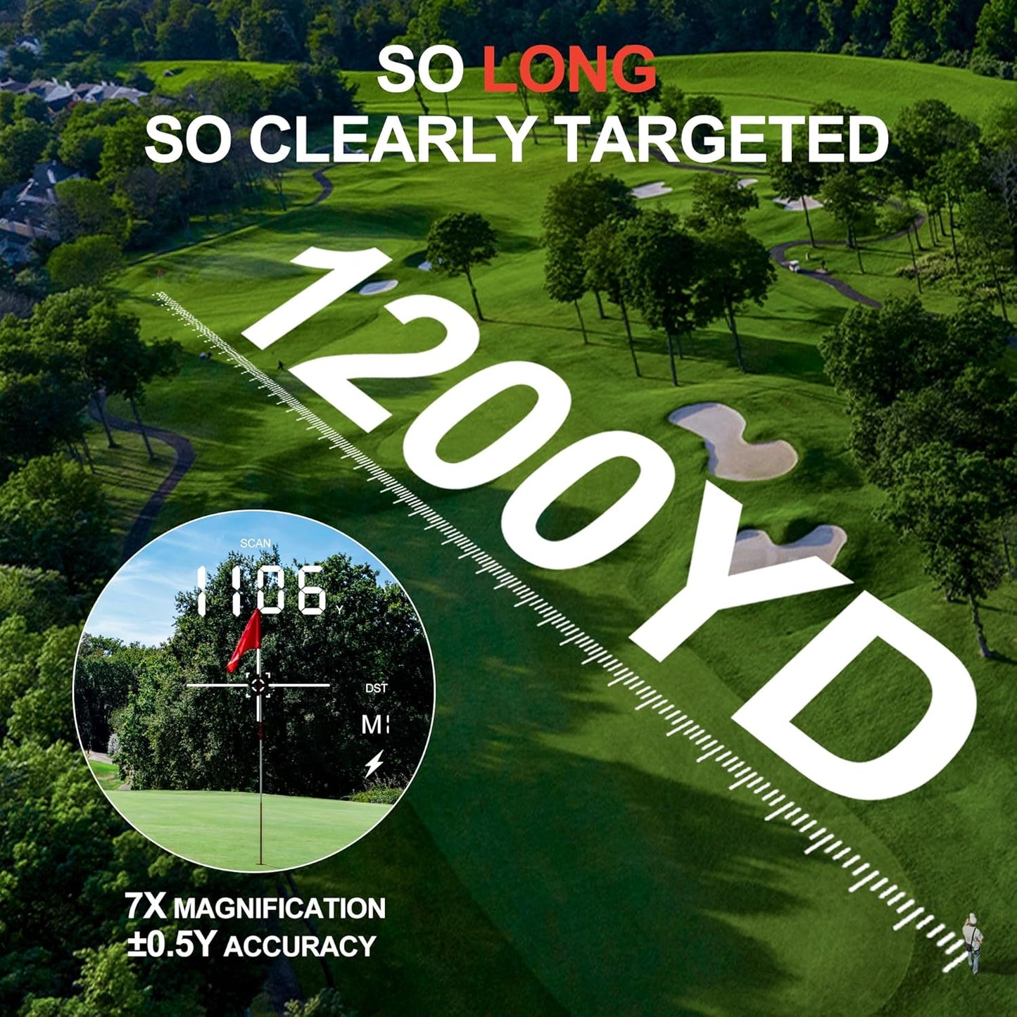 Golf Rangefinder with Slope, 1200 Yards Laser Range Finder for Golfer, 7X Magnification Range Finder Rechargeable Golf Accessories for Men, Flag Pole Locking Vibration