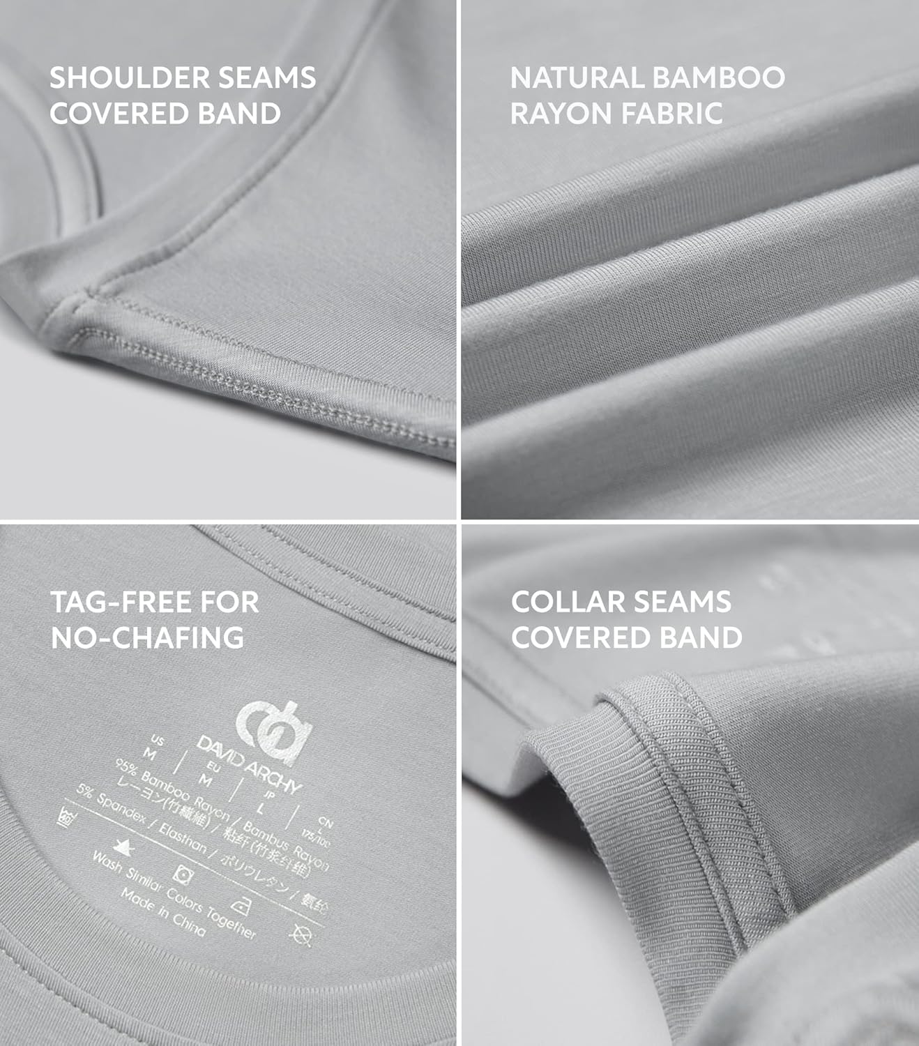 DAVID ARCHY Men's Undershirt Bamboo Rayon Moisture-Wicking Crewneck T-Shirts Stretch Tees for Men, 3 or 5 Pack