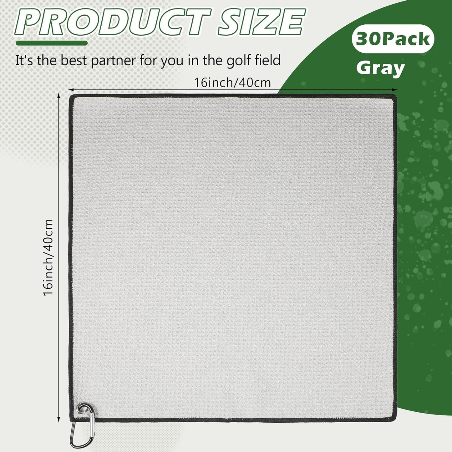 Batiyeer 30 Pcs Bulk Golf Towels for Golf Bags 16'' x 16'' Microfiber Fabric Golf Towel Waffle Pattern with Clip for Bags Men Mini Tournament Fitness Yoga Camping(Gray)