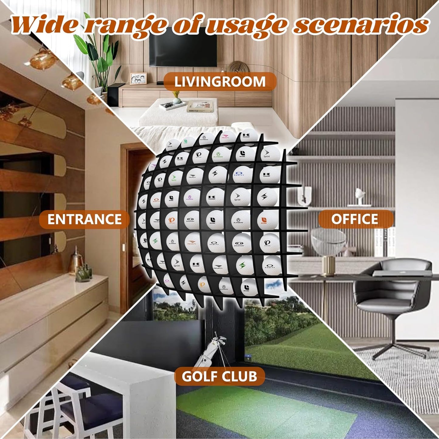 Golf Ball Display up to 52Pcs, Golf Ball Holder Wall Mounted, Golf Ball Rack for Golf Lovers (Black)