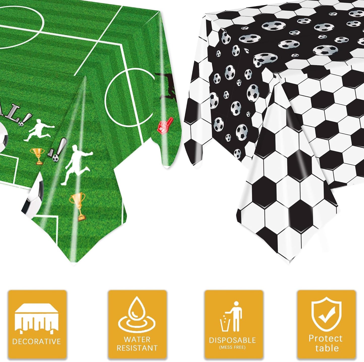 4PCS Soccer Party Tablecloths,Disposable Plastic Tablecloths - Soccer Party Decorations for Sports Theme Birthday， 54 x 108 Inch