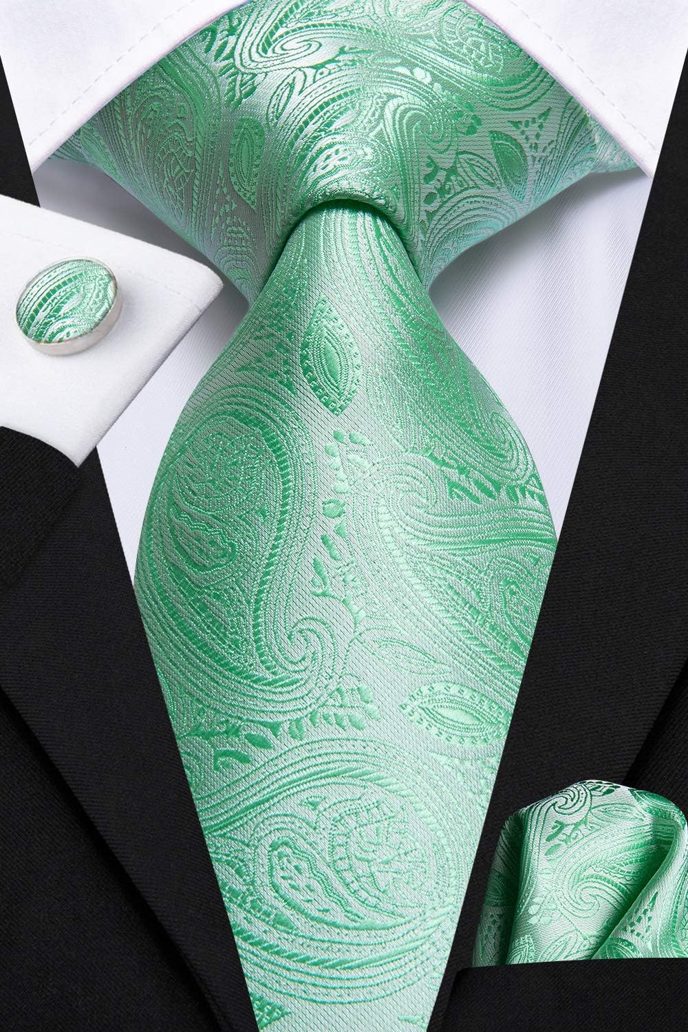 Dubulle Mens Paisley Striped Tie WOVEN Necktie for Men and Handkerchief Cufflinks Set Wedding Formal Business