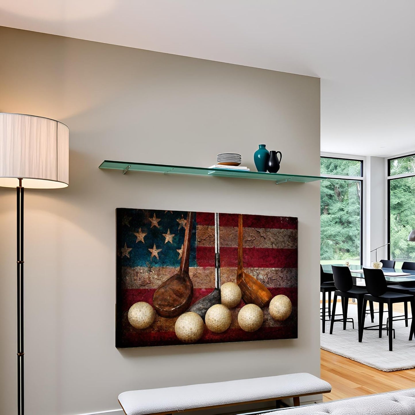 LevvArts Golf Canvas Wall Art Vintage Golf Ball with American Flag Painting Artwork Leisure Sports Poster Canvas Prints for Living Room Home Office Club Decoration Easy Hanging