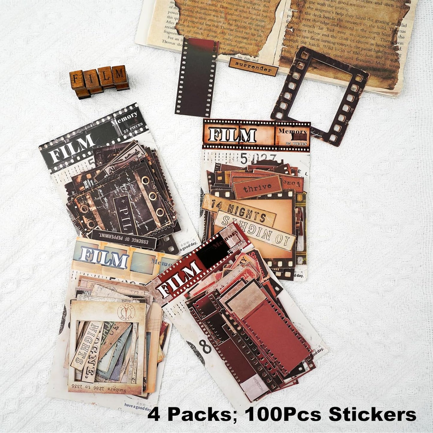 Retro Film Frame Scrapbook Stickers, 100pcs Vintage Cardstock Ephemera Labels & Borders for Journaling, Planners, Collage, DIY Crafts, Aesthetic Decoration Supplies