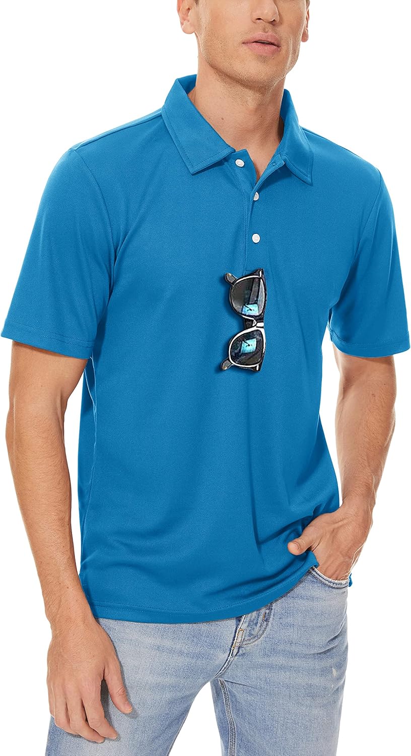 MAGCOMSEN Men's Polo Shirts 3 Buttons Casual Work T Shirts Quick Dry Short Sleeve Golf Shirt Pique Jersey Outdoor Performance