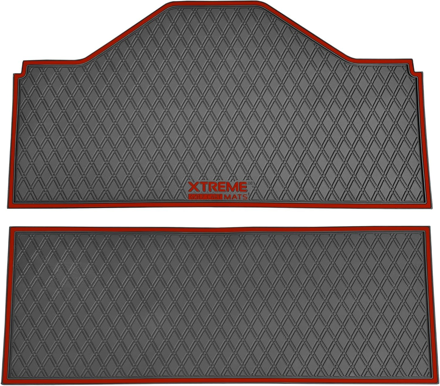 Xtreme MATS Evolution D5 Golf Cart Floor Mat Set- Rubber Double Diamond Design - Fits DMAX, GT 4 & 6, D5 4F (4 Forward Facing) Including Evolution Maverick and Ranger Trims (Flamenco Trim)