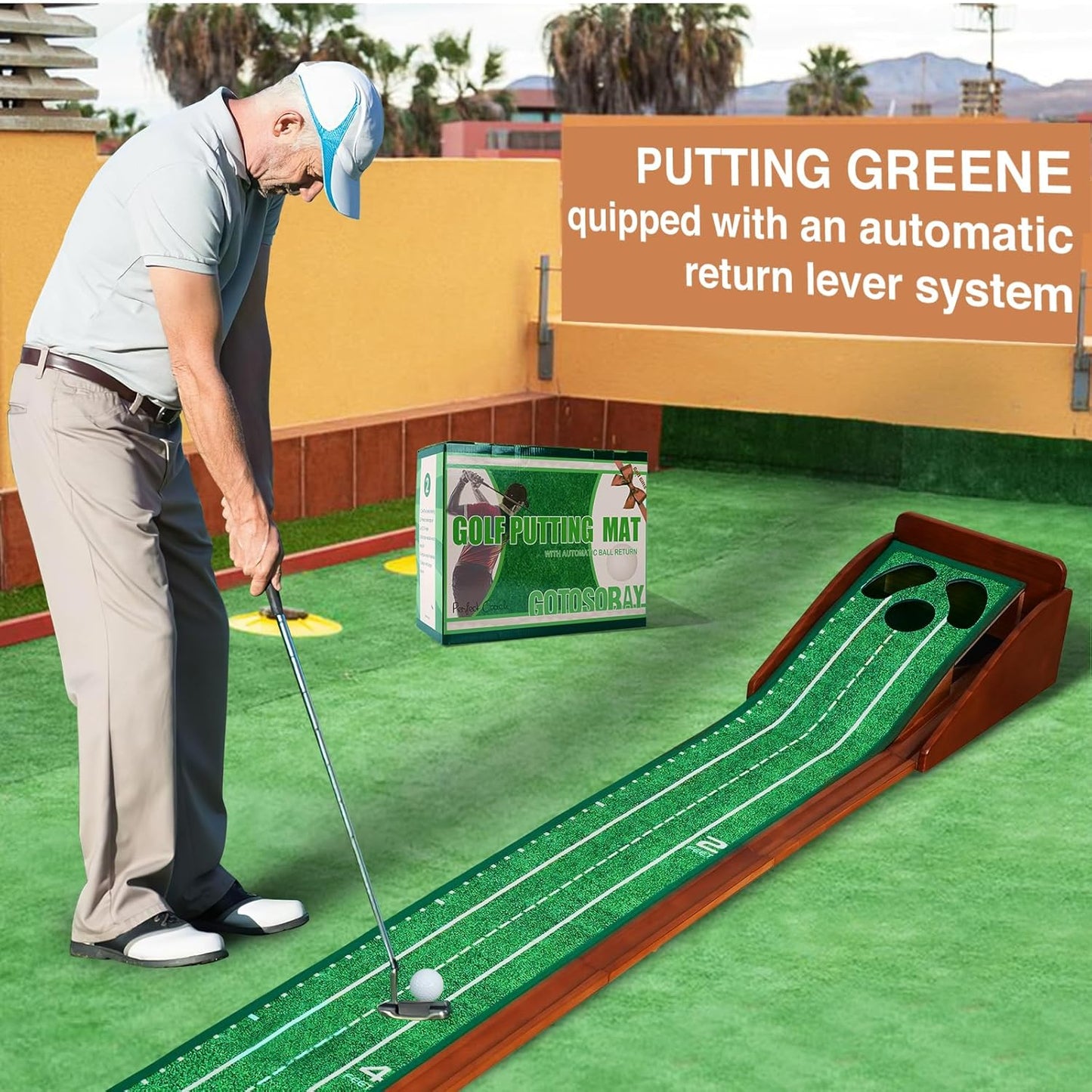 Putting Green Indoor,Golf Putting mat with Auto Ball Return – Premium Golf Putting Mat for Home, Office, or Outdoors – Golf Gift for Men & Women, Practice Anywhere