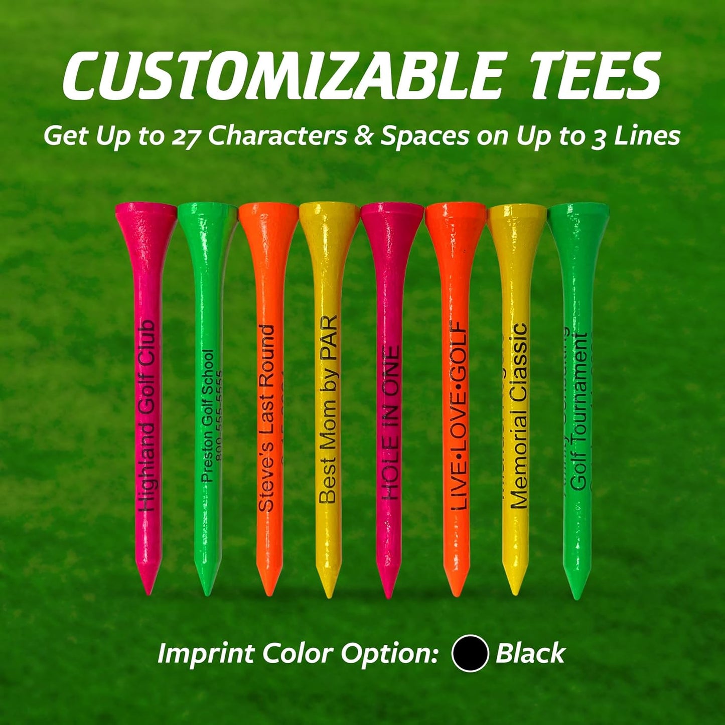 3 ¼ Bamboo Golf Tees, Customizable Golf Tees with Imprinted Messages, Essential Equipment & Ideal Gift for Golfers