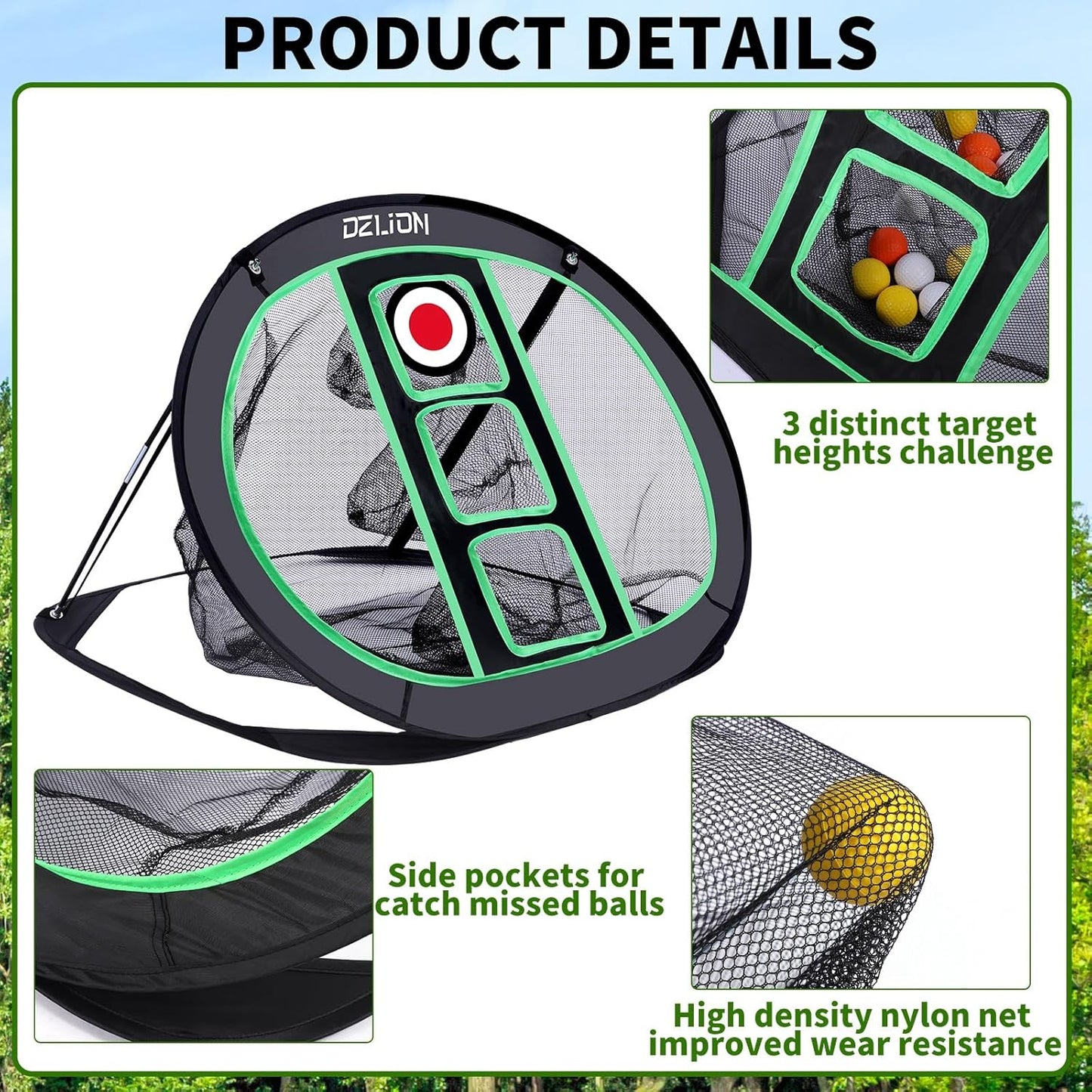 Golf Chipping Net and Mat Set - Pop Up Foldable Indoor Training Target with 2 Hitting Mats and 12 Practice Balls - Gifts for Men, Golfers, Teenage Boys