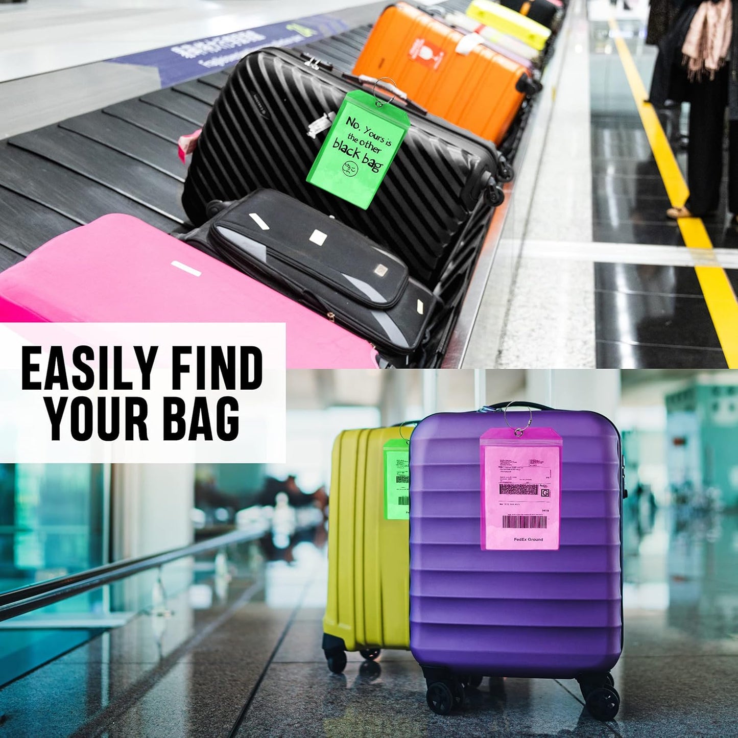 Golf Luggage Tag - Set of 2 Bag Tags Set Extra Large 9" x 6" - Plastic Waterproof Zipper Pouch - PVC Baggage Tag Sleeve for Travel & Shipping Golf Bag - Sealable Personalized Ship Sticks