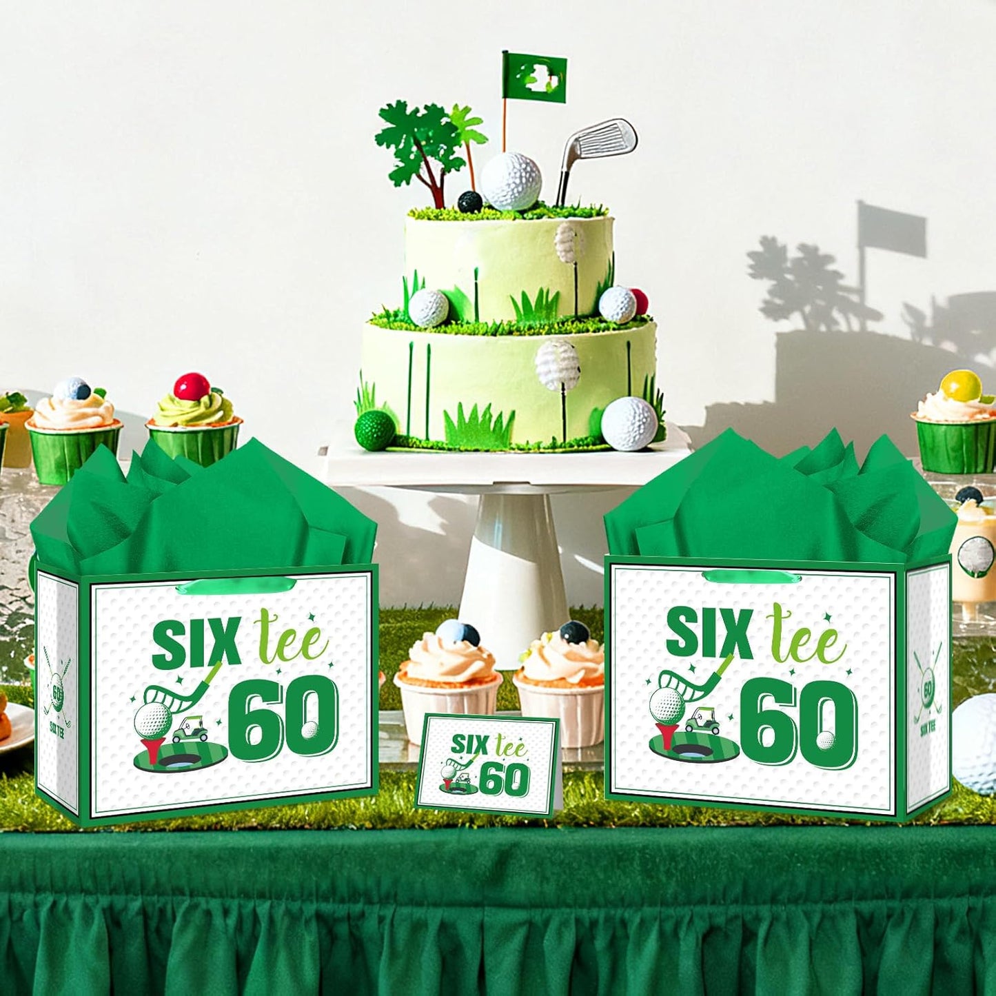 Quirkistry Golf 60th Birthday Gift Bag for Men Golf Happy Sixty Birthday Party Gifts bag with Tissue Paper Greeting Card Six-Tee Bday Gift Wrapping Bag for Sports Themed Party Decorations Supplies