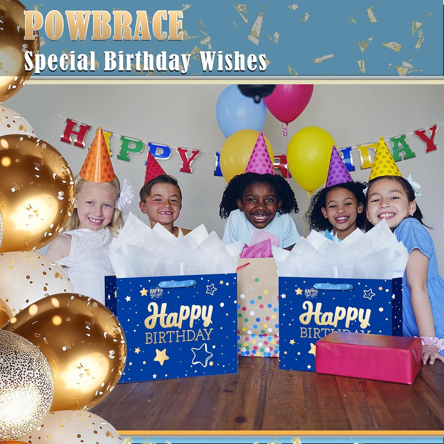 13" Blue Happy Birthday Gift Bag with Tissue Paper and Greeting Card for Party,Happy Birthday Gift Bag for Men Women,Gift Bags Medium size(1 PCS Blue Hot Stamping)