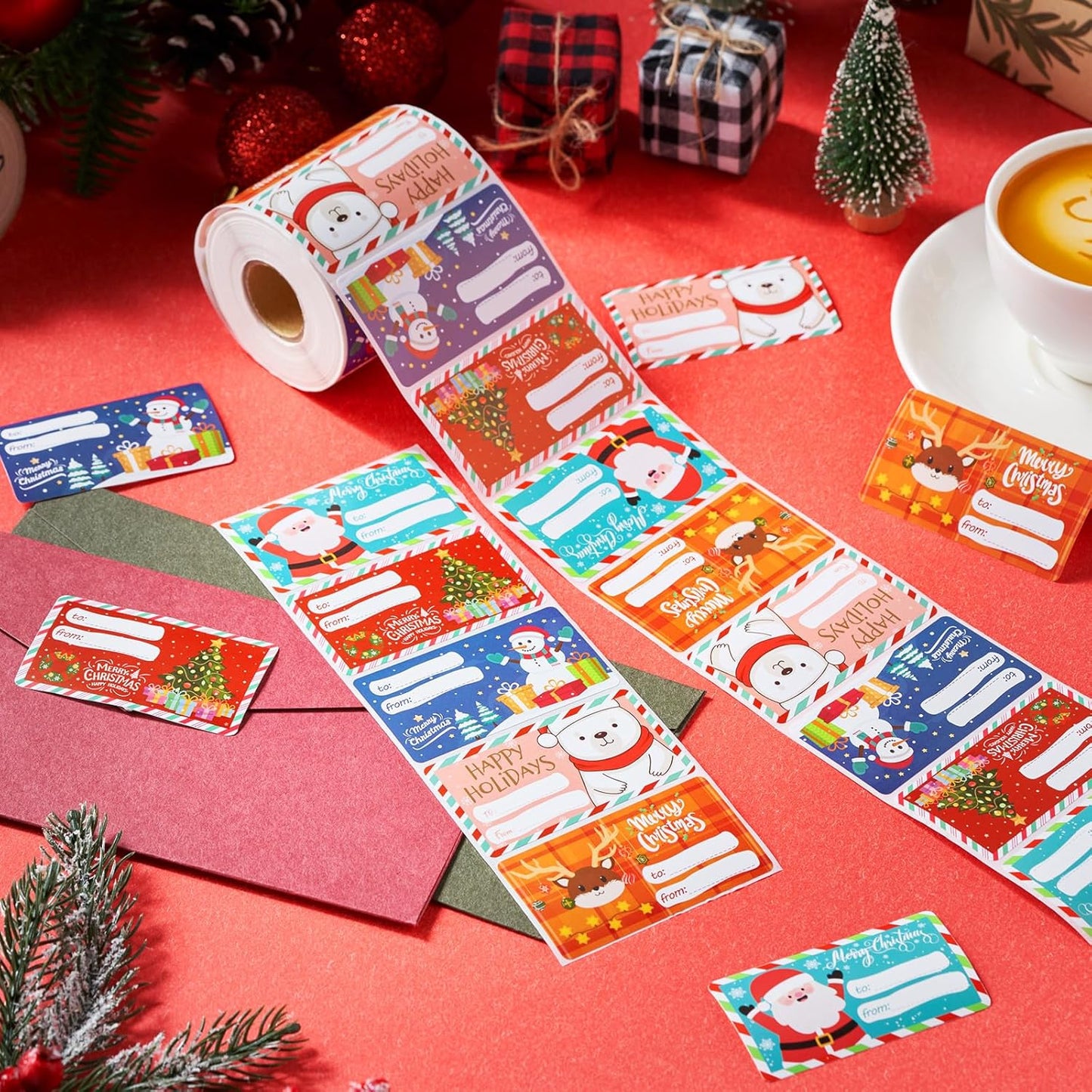 Outus 500 Pieces Christmas Tags Self Adhesive Gift Tags for Xmas Presents Christmas Name Labels Stickers for Wrapping Paper Festival Birthday Holiday Decor (Multicolor Style,2.76 x 1.57 Inch)