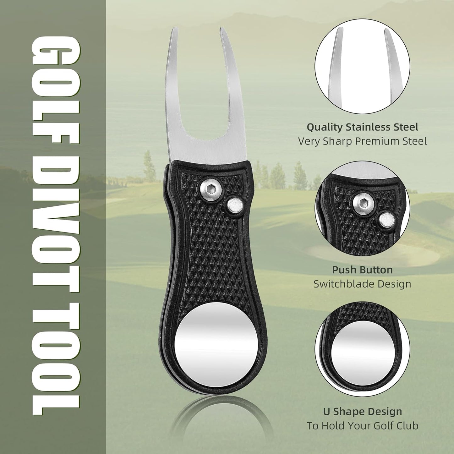 Mile High Life Golf Divot Repair Tool, All Metal Foldable Divot Tool with Pop-up Button & Magnetic Ball Marker