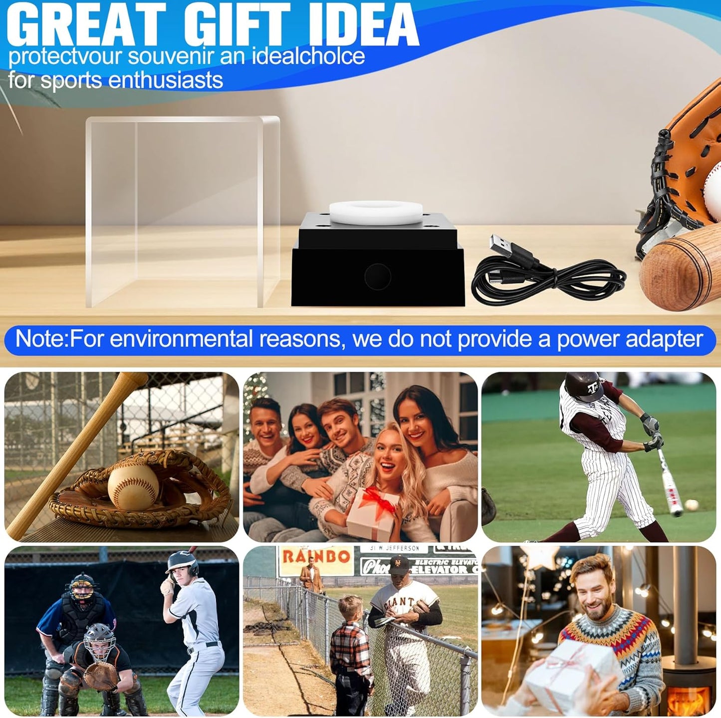 Baseball Display Case with LED Light & UV Protection – High Transparency Acrylic Cube Holder for Balls, Pool Balls, Tennis Balls, Golf Balls,Cards, Memorabilia Gifts