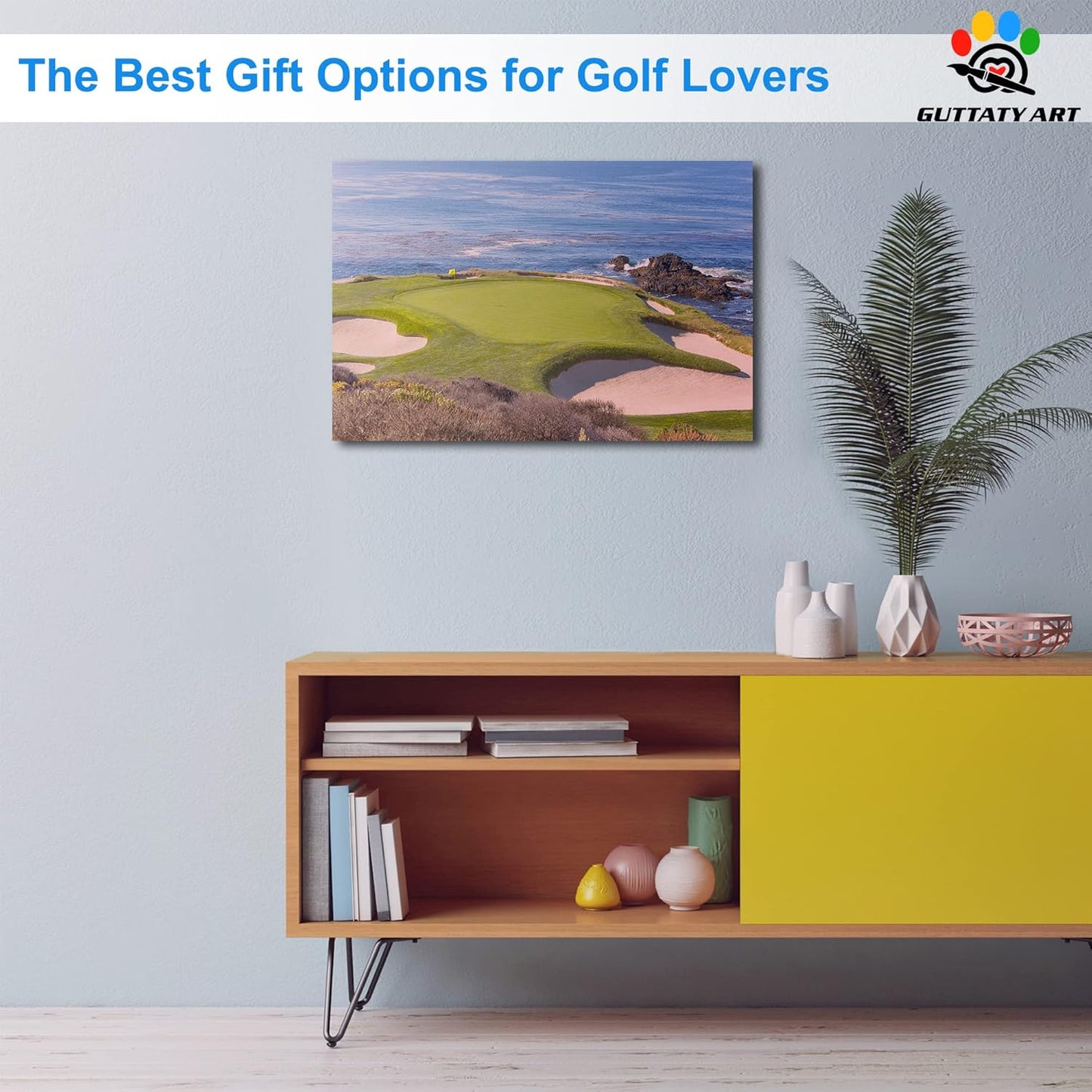 Beach Golf Canvas Wall Art - Pebble Course Picture Print for Living Room, Sport Poster Painting for Bedroom Office Decoration, Framed Artwork for Home 24x36 Inches