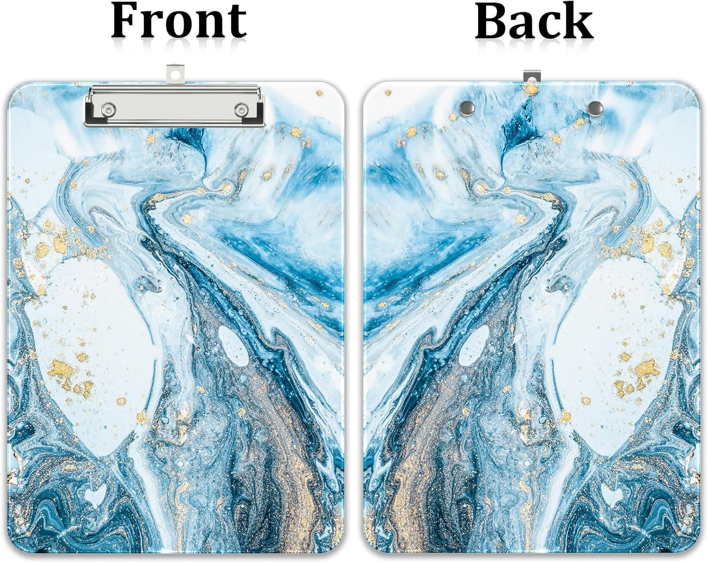 Rimilak Plastic Clipboards with Metal Clip, A4 Letter Size 9 x 12.5 in, Office Decorative for Students Women Men and Kids, Cute Custom Pattern, Blue Marble