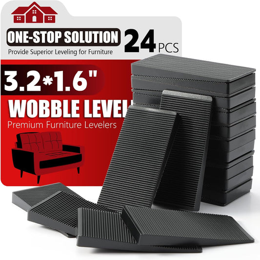 Furniture Leveler 24pcs Kit Size Variety | Multi-Purpose Rubber Shim for Leveling Feet Stable | Anti-Wobble Pad for Uneven Table, Dresser Leg, Toliet and More Furniture | Prevent from Wobbling
