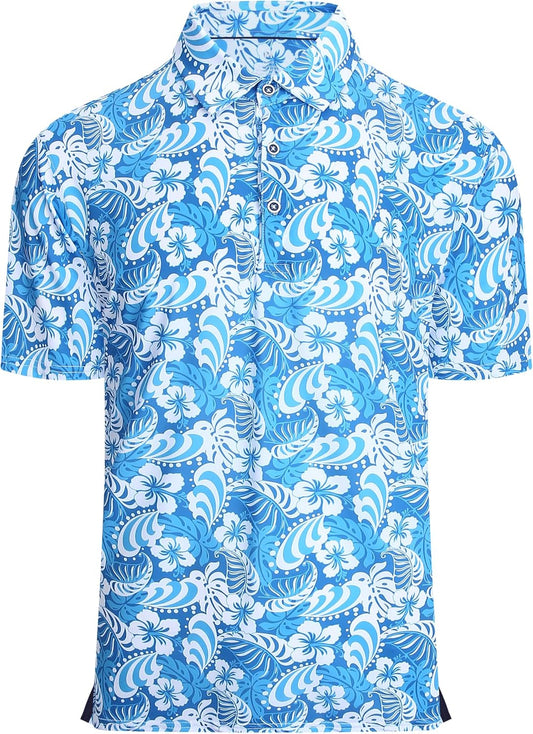 Alex Vando Mens Hawaiian Golf Shirt Moisture Wicking Digital Print Golf Shirts for Men
