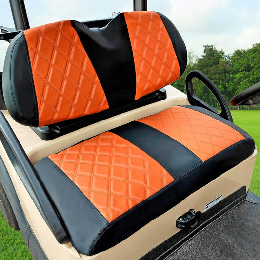 Golf Cart Seat Cover for Club Car Precedent Ordinary Front Seat Cushion, Thick Vinyl Leather Custom Diamond Comfortable, Adjustable Straps and Retractable Buckle/No Nails Required (Black&Brown)