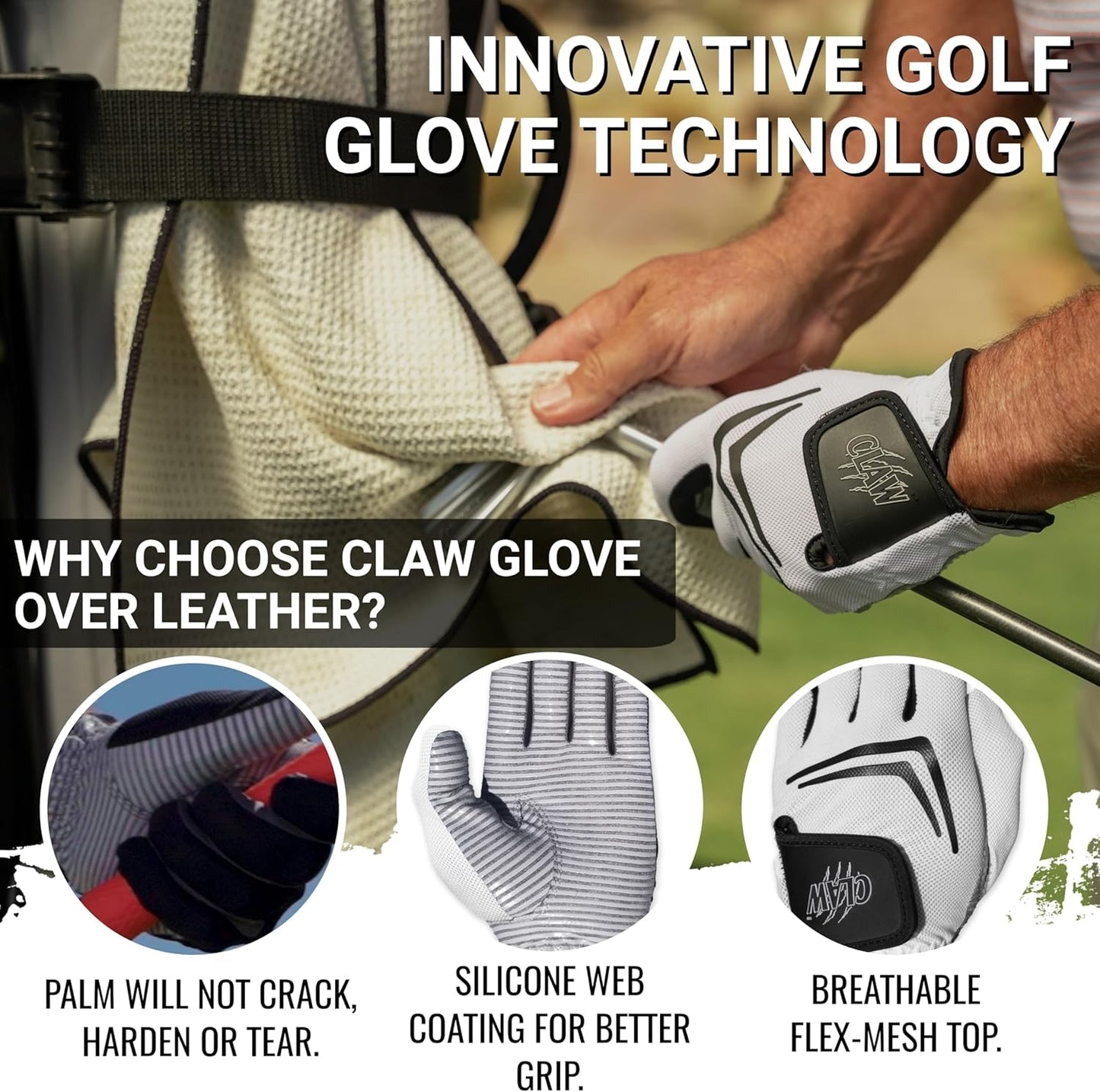 CaddyDaddy Claw Golf Gloves for Men | Flex-Mesh Design for Cool Ventilation | Lasts 3-5 Times Longer Than Leather | Silicone-Web Coating for Maximum Grip | Machine-Washable