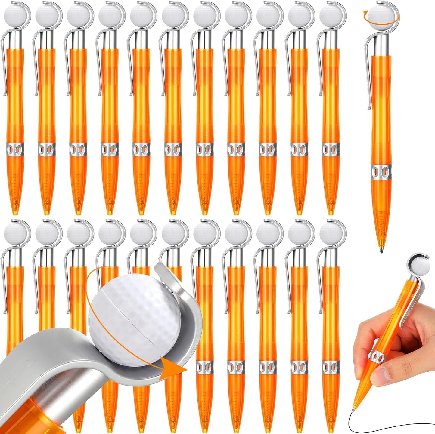 Zhanmai 24 Pcs Golf Ball Pen Sports Ballpoint Pens Golf Pens Golf Party Favors Cool Writing Pen for Stationery School(Orange)