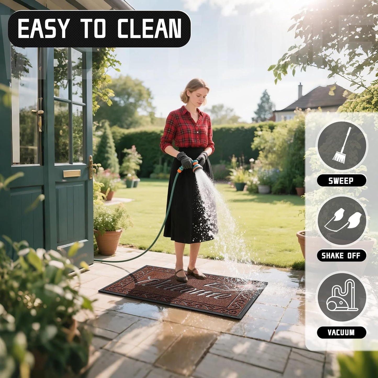 Yimobra Welcome Mat, Heavy Duty Sturdy Door Mats for Home Entrance Outdoor Indoor, Front Doormat for Outside Patio Floor Entry Porch Garage Office, Waterproof, Low Profile, 47X32 Inches, Maroon